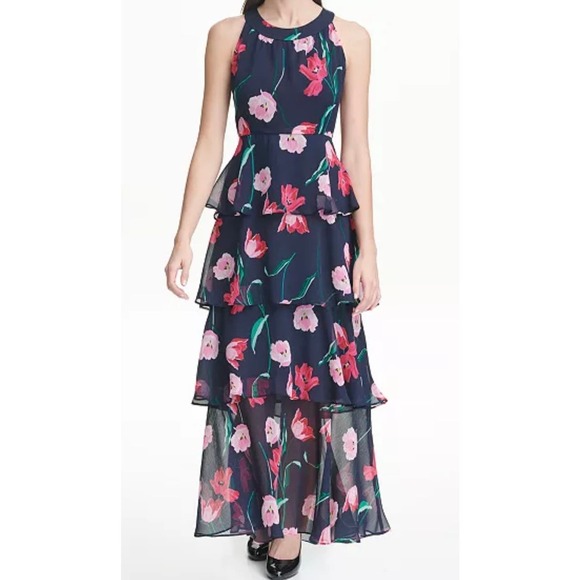 TOMMY HILFIGHER Printed Chiffon Tier Maxi Dress Women’s size 4 - Picture 1 of 9